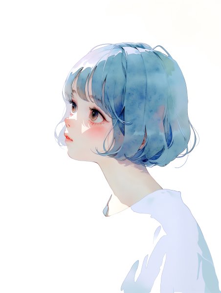 目線を外す可愛い女の子の水彩ポートレートイラスト no.1
