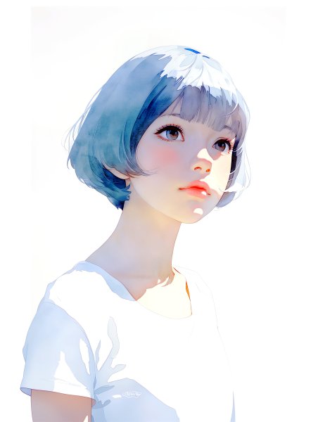 目線を外す可愛い女の子の水彩ポートレートイラスト no.3