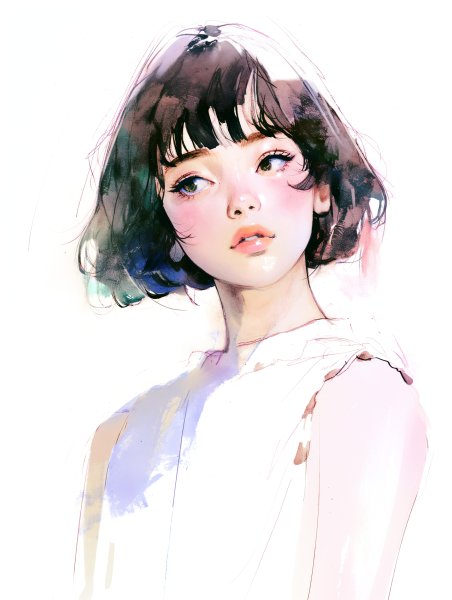 モダンな水彩で描かれた女性のポートレートイラスト no.3