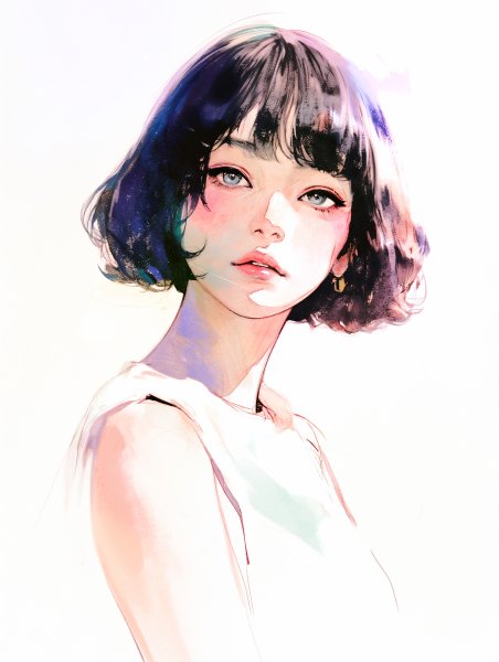 モダンな水彩で描かれた女性のポートレートイラスト no.4
