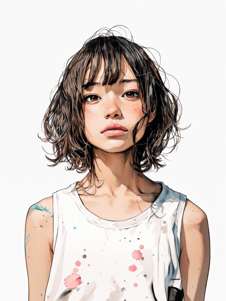 若い女性のモダン水彩で描かれたポートレートイラスト no.1