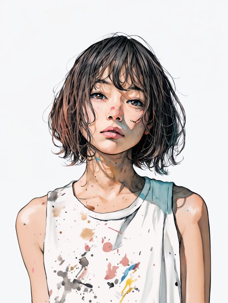 若い女性のモダン水彩で描かれたポートレートイラスト no.3