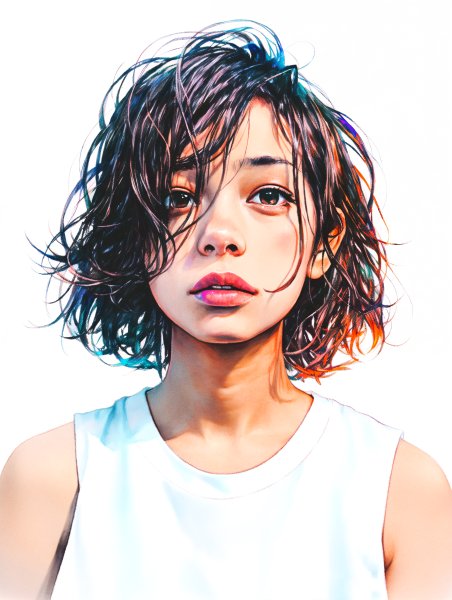 若い女性のモダン水彩で描かれたポートレートイラスト no.4