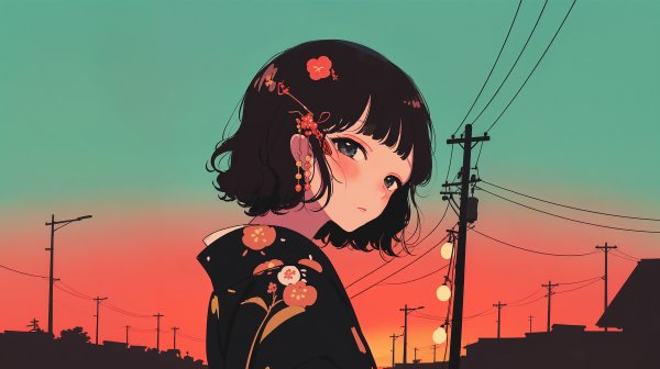 住宅街で浴衣を着て振り返る女性 no.2
