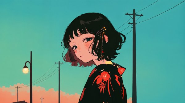 住宅街で浴衣を着て振り返る女性 no.3