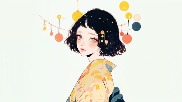 夏祭り風の浴衣を着た女の子のイラスト no.1