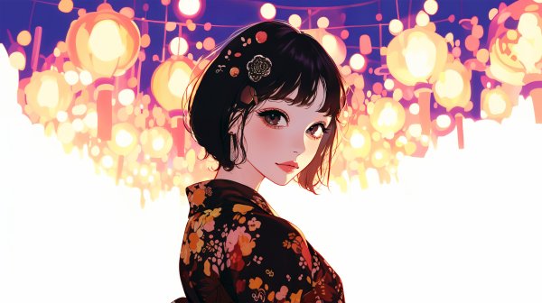 夏祭り風の浴衣を着た女の子のイラスト no.8