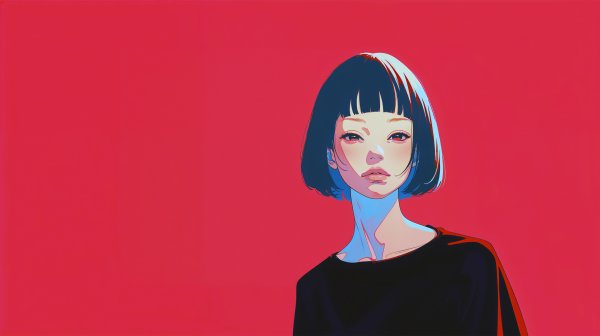赤背景のアニメ風補正ポートレートイラスト no.4