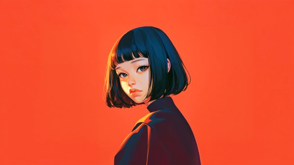 赤背景のアニメ風補正ポートレートイラスト no.5