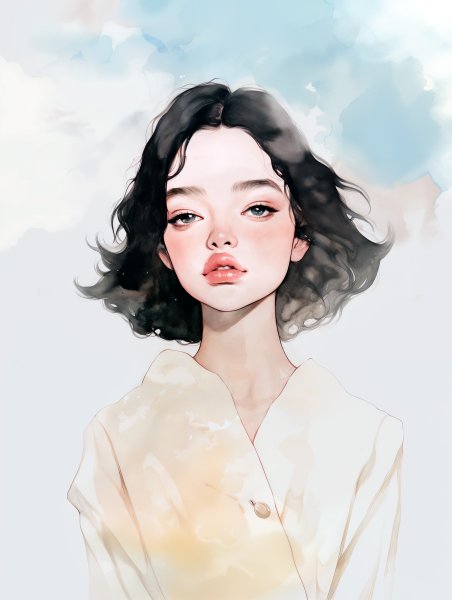 目の大きな可愛い女性の水彩イラスト no.6