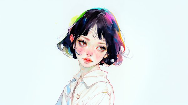 目の大きな可愛い女性の水彩イラスト no.8