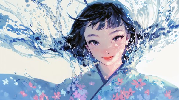 水中でカメラを見つめる透明感のある女性のイラスト no.1
