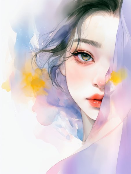 美しい女性の幻想的なクローズアップ水彩アートイラスト no.1