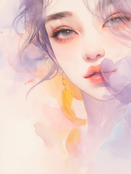 美しい女性の幻想的なクローズアップ水彩アートイラスト no.2