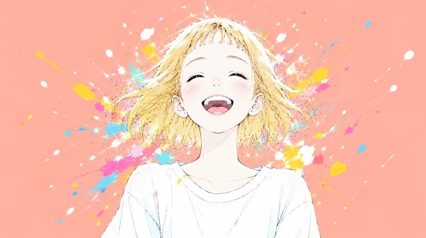 弾ける笑顔の女性ポートレートイラスト no.1
