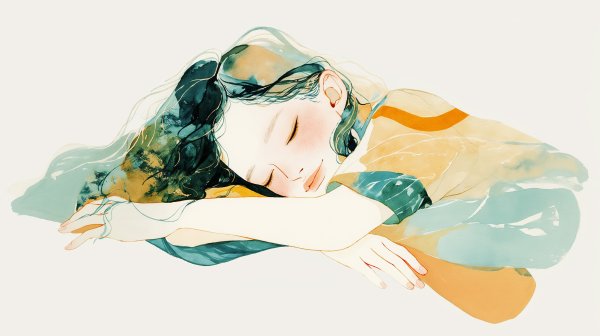 静かに目を閉じて眠る女性の水彩イラスト no.1