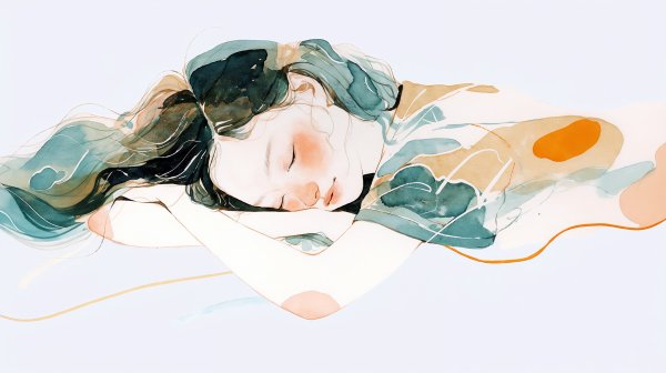 静かに目を閉じて眠る女性の水彩イラスト no.3
