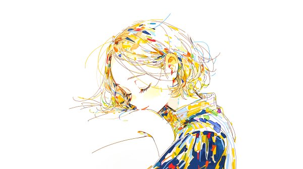 目を閉じて微笑む女性のカラフルなラインイラスト no.1