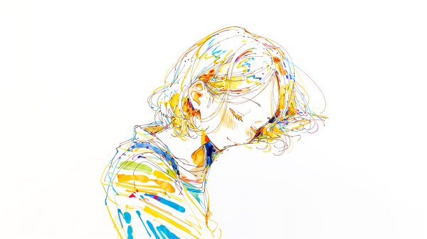目を閉じて微笑む女性のカラフルなラインイラスト no.3