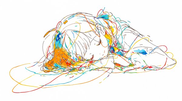 目を閉じて微笑む女性のカラフルなラインイラスト no.4
