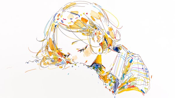 目を閉じて微笑む女性のカラフルなラインイラスト no.5