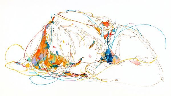 目を閉じて微笑む女性のカラフルなラインイラスト no.6