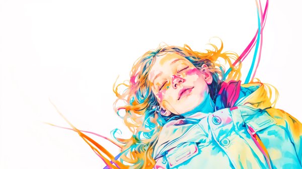 目を閉じて幸せそうに眠る若い女性のカラフルなイラスト no.1