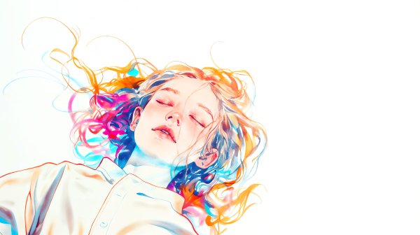 目を閉じて幸せそうに眠る若い女性のカラフルなイラスト no.4