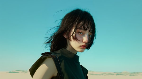 青い空と透明感のあるモデル系女性のポートレート no.3