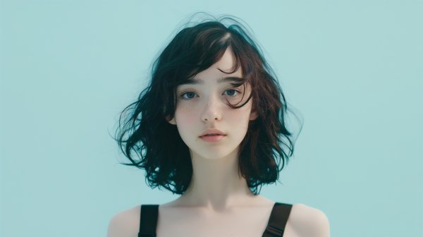 青い空と透明感のあるモデル系女性のポートレート no.5