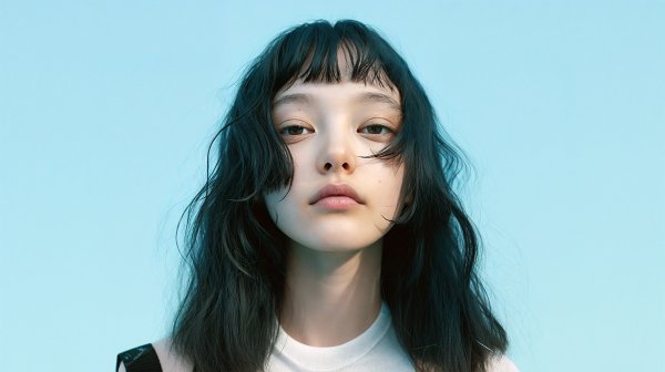 青い空と透明感のあるモデル系女性のポートレート no.6