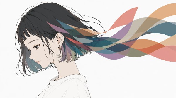 カラフルな色彩が流れる女性の横顔イラスト　no.1