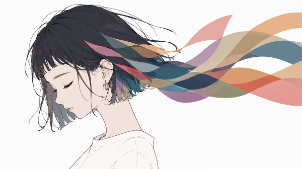 カラフルな色彩が流れる女性の横顔イラスト　no.3
