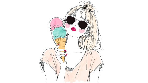 アイスを持つサングラスをした女性のキュートなイラスト no.1