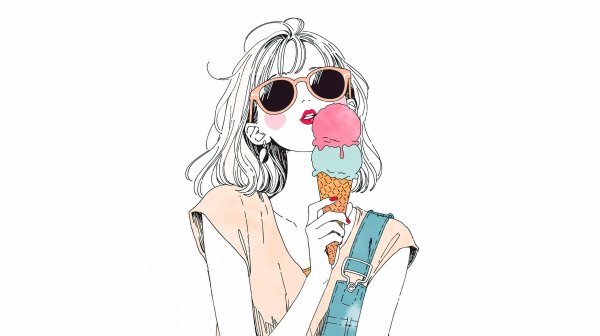 アイスを持つサングラスをした女性のキュートなイラスト no.2