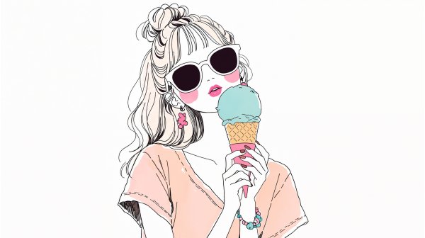 アイスを持つサングラスをした女性のキュートなイラスト no.3