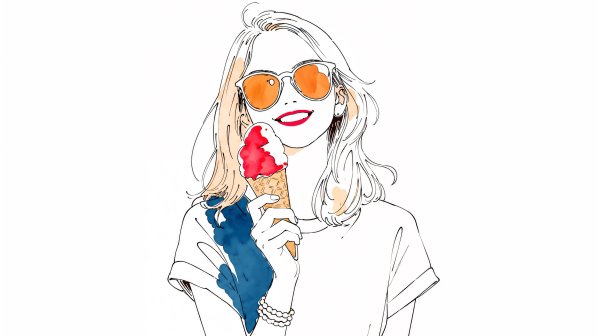 アイスを持つサングラスをした女性のキュートなイラスト no.4