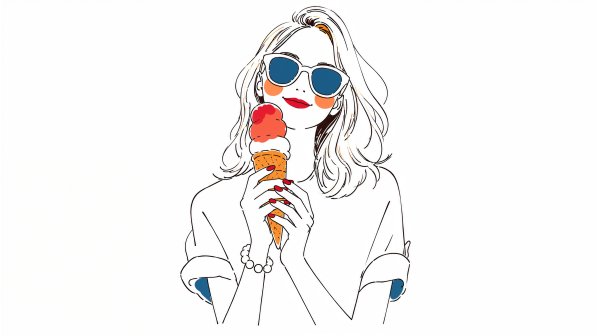アイスを持つサングラスをした女性のキュートなイラスト no.4