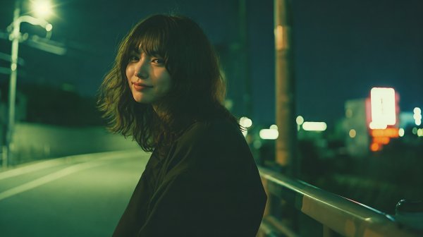 街中で振り返る若い女性のポートレート no.4