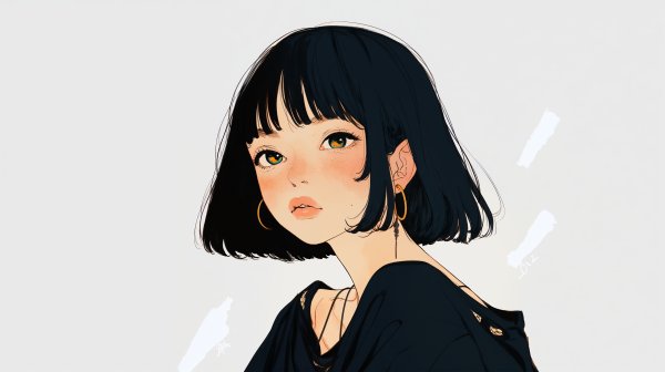 ボブヘア女の子のアニメチックなポートレートイラスト no.1