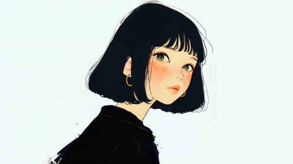 ボブヘア女の子のアニメチックなポートレートイラスト no.2