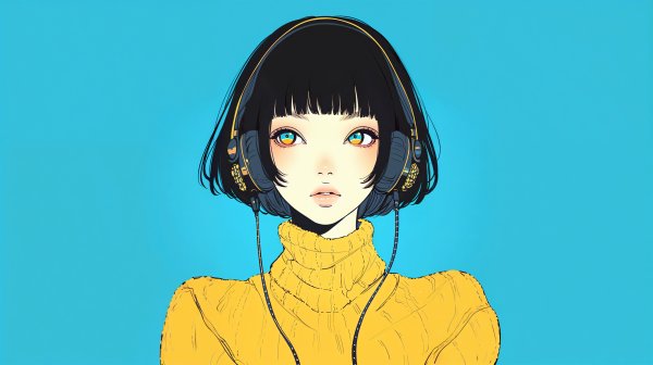 ヘッドホンwoクールな女の子のイラスト no.2
