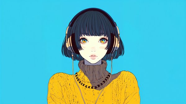 ヘッドホンwoクールな女の子のイラスト no.3