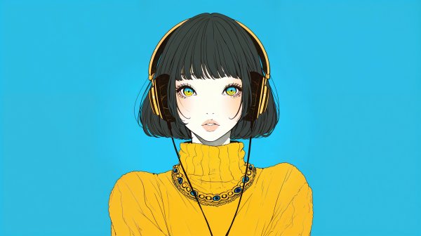 ヘッドホンwoクールな女の子のイラスト no.4