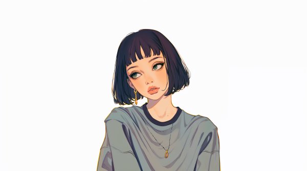 ビックTシャツを着たクールな女性のポートレートイラスト no.1