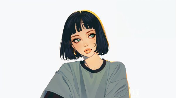 ビックTシャツを着たクールな女性のポートレートイラスト no.2