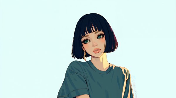ビックTシャツを着たクールな女性のポートレートイラスト no.3