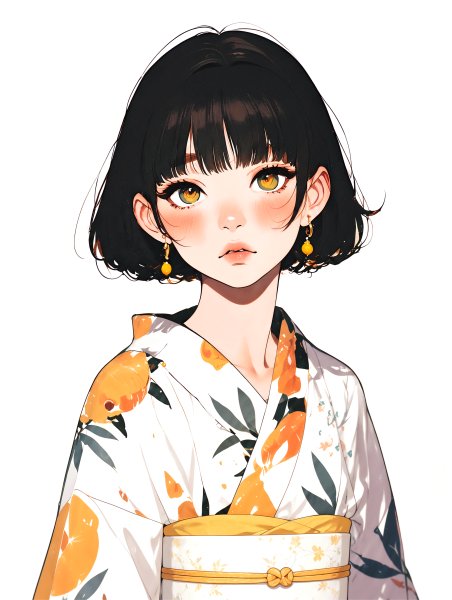 浴衣を着た可愛い女の子のシンプルなモダン水彩イラスト no.3