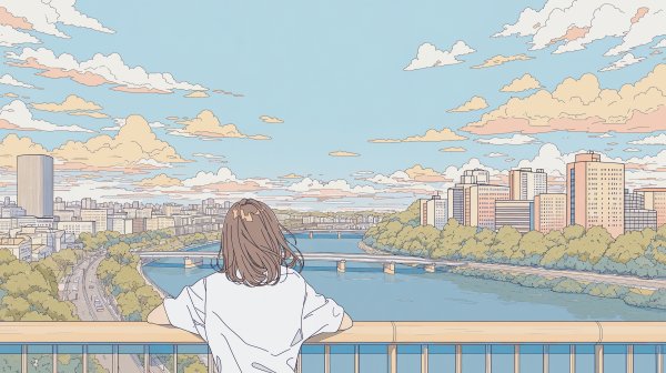 橋の上から街を眺める女の子の後ろ姿 no.2