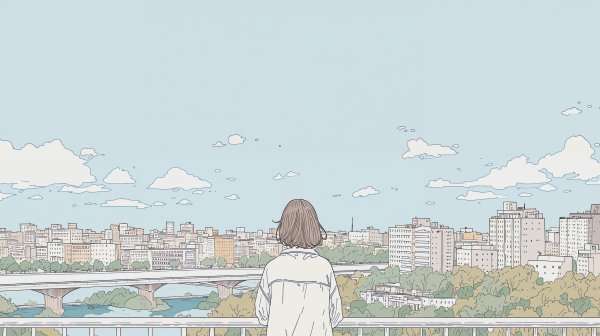 橋の上から街を眺める女の子の後ろ姿 no.5
